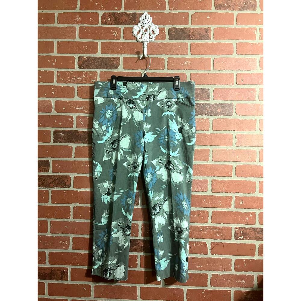 Jules & Leopold Women’s Pull On Stretch Ankle Pants Floral Gray Green Size L